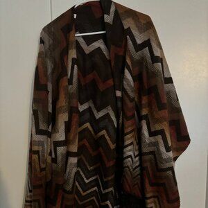 Women's Charming Charlie Orange, Black and Tan Striped Poncho